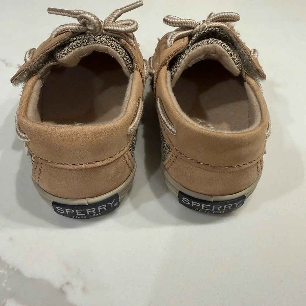 Sperry Tan Kids Moccasins with Lace